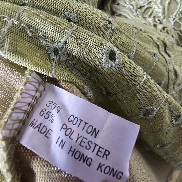 VTG Y2K  Medium Green Top Ruched Sheer Sleeve Crochet Floral Lace Fairy Grunge - Picture 4 of 5